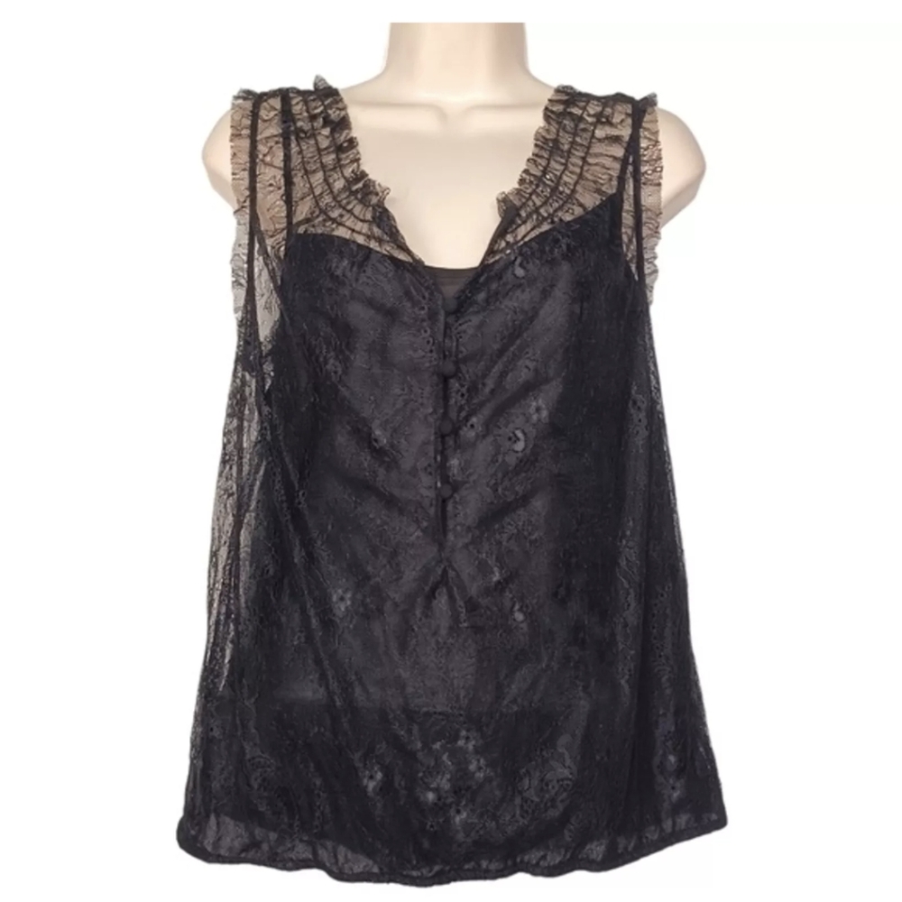 Ann Taylor Loft black floral lace blouse
